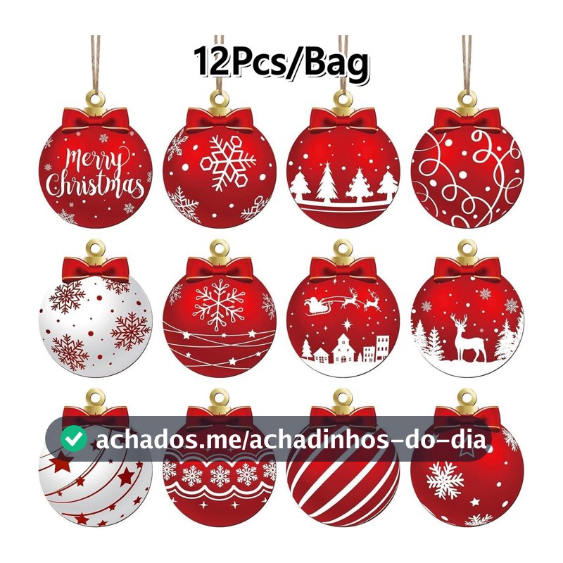 12 Pcs Bola De Natal Pingente Enfeite De Madeira Decorações Penduradas DIY Árvore Decoração Artesanal