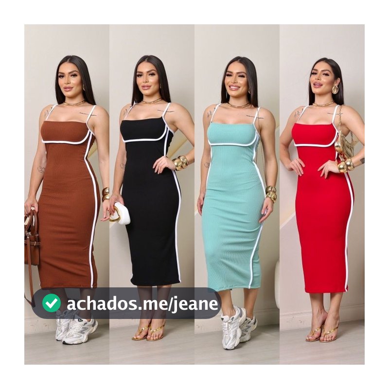 Vestido Feminino Midi Bicolor Canelado Anarruga Fenda Verão Tendência