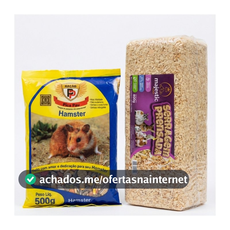 Kit Hamster Completo: Serragem Prensada 800g + Ração Mix 500g