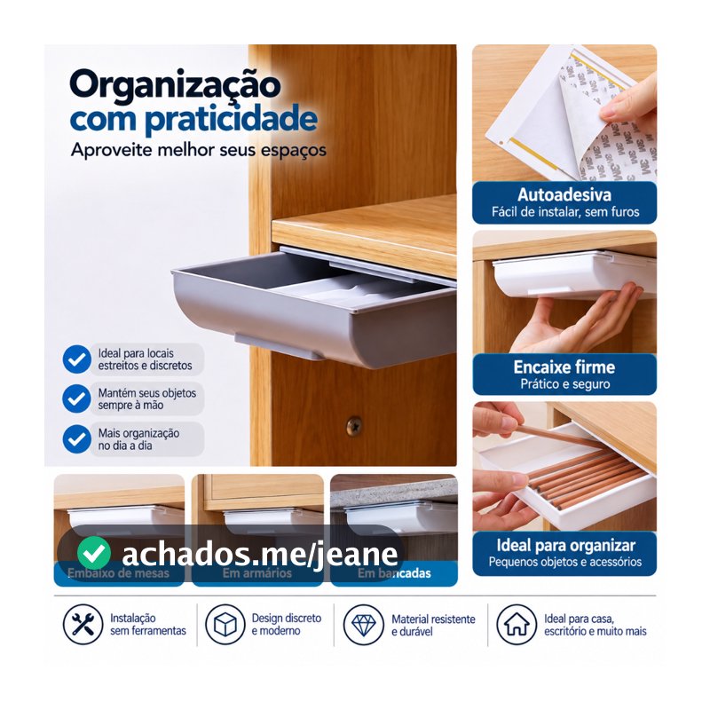 Gaveta Adesiva Secreta Organizadora Multiuso Mesa 22x15cm