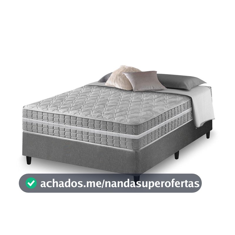 Cama Box Casal Cinza + Colchão Molas Ensacadas Zidi Alabama 138x188x61cm