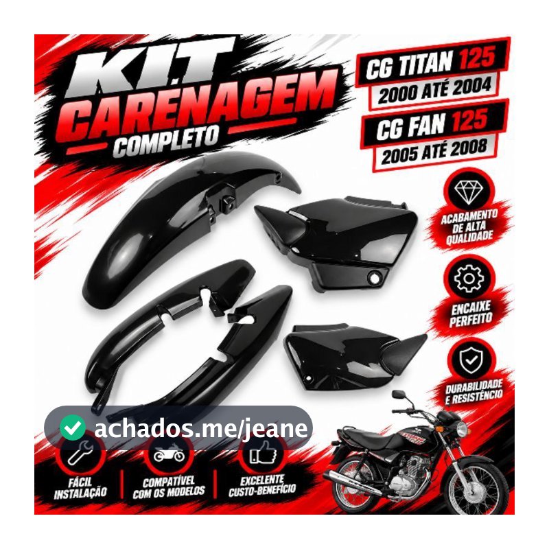 Kit Carenagem Cg Titan 125 2000 ate 2004  Cg Fan 125 2005 ate 2008 Preto