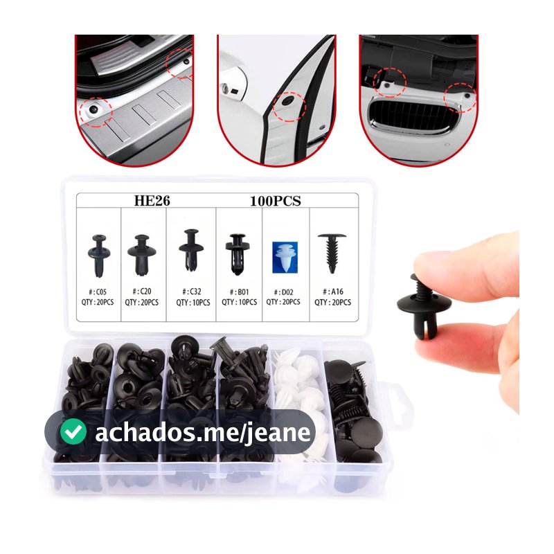 Kit Grampos e Presilhas Automotivas com 100 Peças + Estojo Organizador Universal Reforçado
