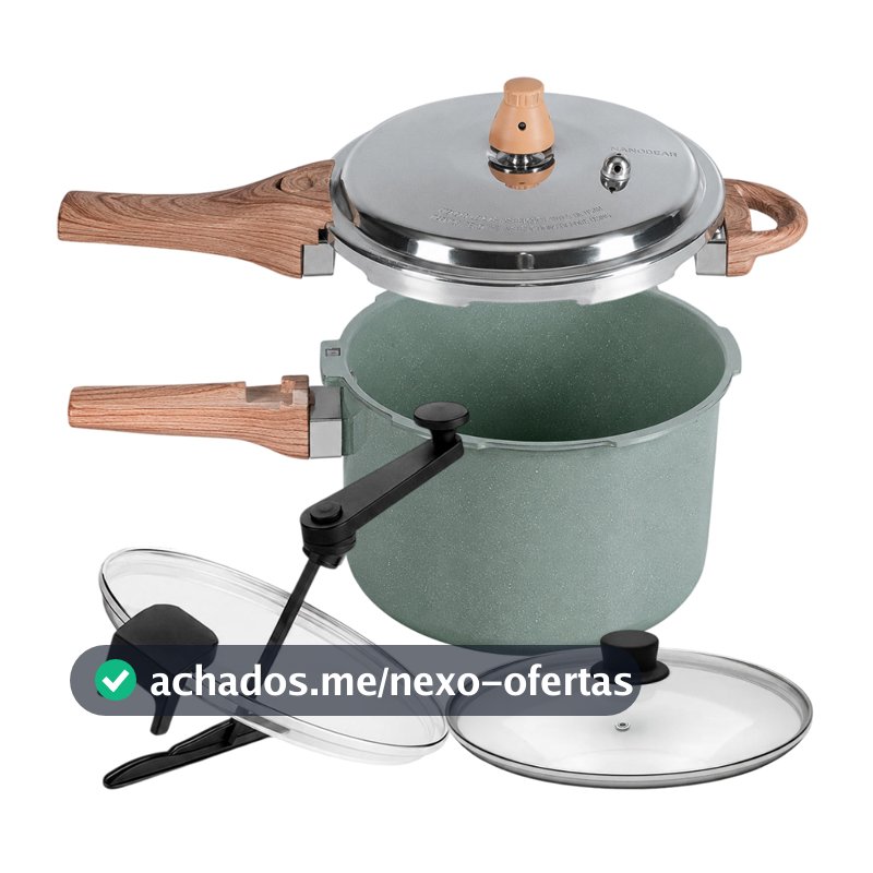 Panela de Pressão 3 em 1 Brinox 4,2L Brinox Botanika Indução Verde Com Tampa de Vidro e Pipoqueira