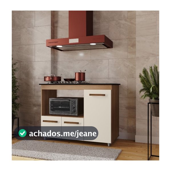 Balcão Cooktop Ana 3 Portas com Tampo Recortado e Nicho Forno - ENVIO IMEDIATO