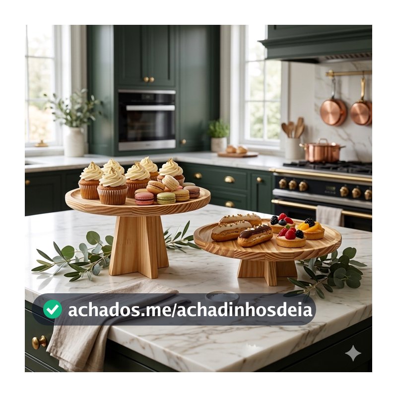 Boleira Redonda com Pé Alta ou Baixa para Bolos, Doces e Mesa Posta – Rústica e Elegante - Madeira