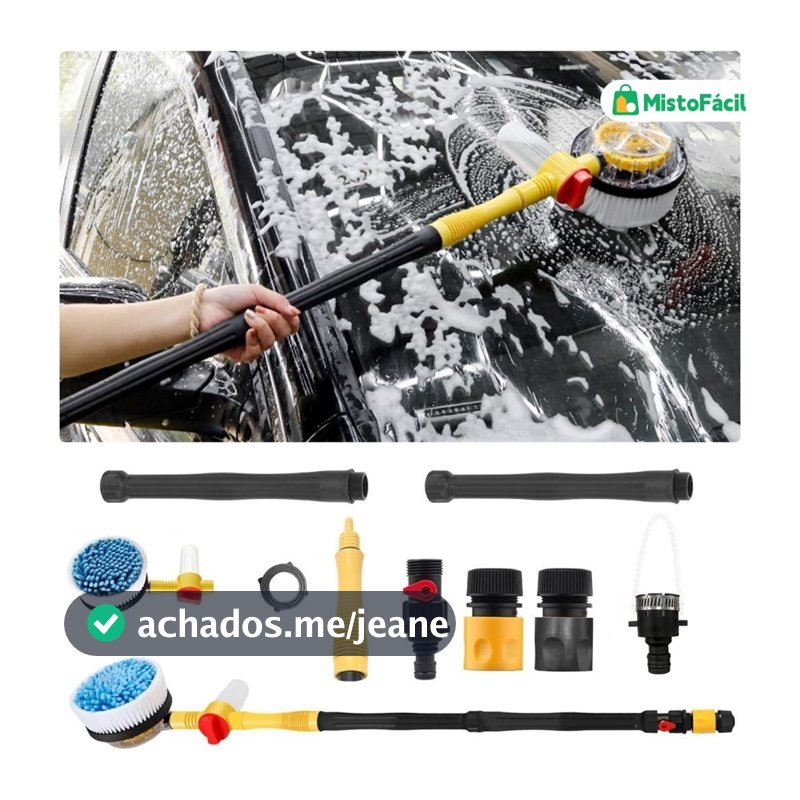 Kit de Lavagem de Carro Escova Rotativa com Pistola de Alta Pressão e Mangueira