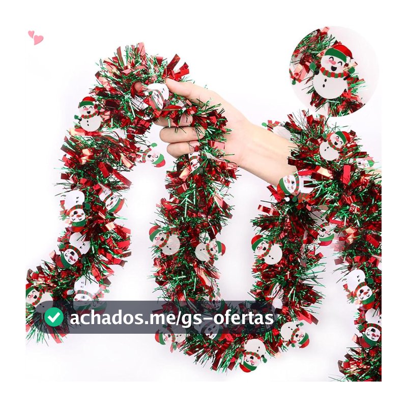Decorações De Natal Guirlanda De Ouropel Verde Vermelho 2M Com Enfeites De Boneco De Gengibre De Papai Noel , Metálica D