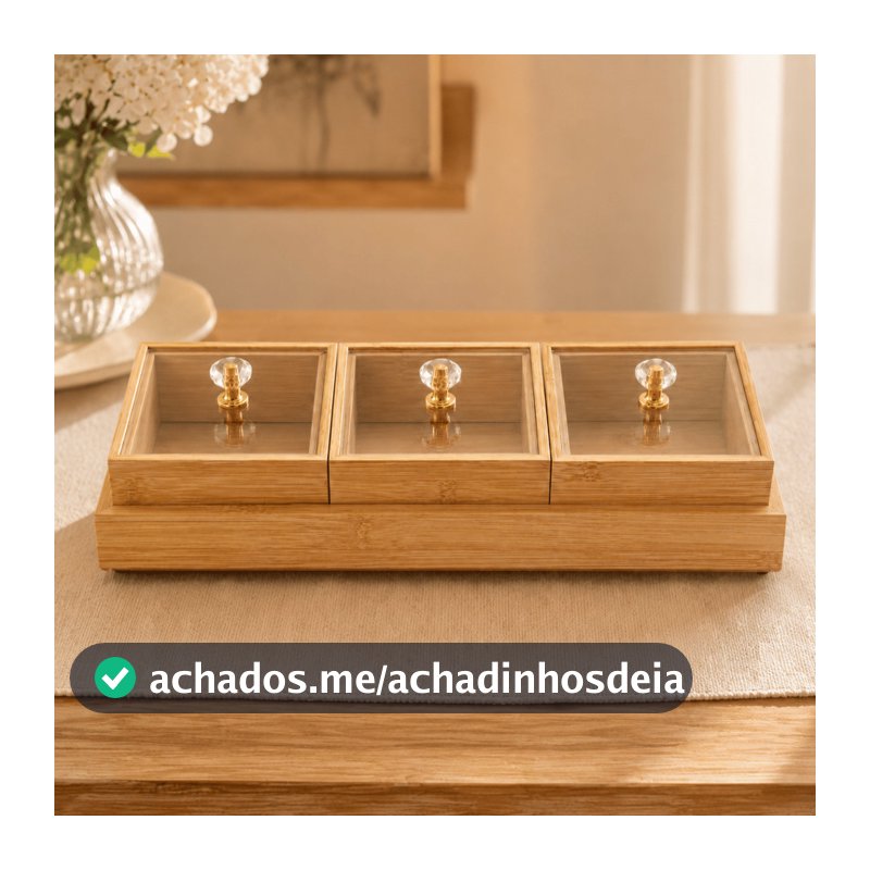 Kit 4 Peças de Bandeja Multiuso COM TAMPA ACRILICA Organizador Potes Moderna