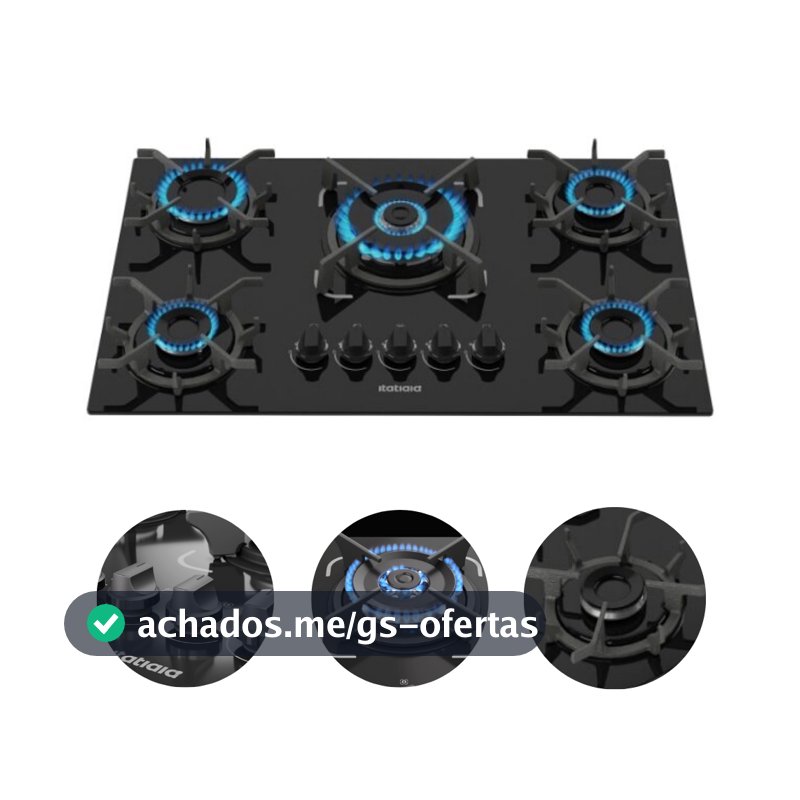 Fogão Cooktop 5 Bocas Tripla Chama Itatiaia  Trempe Ferro Fundido Itacook Premium
