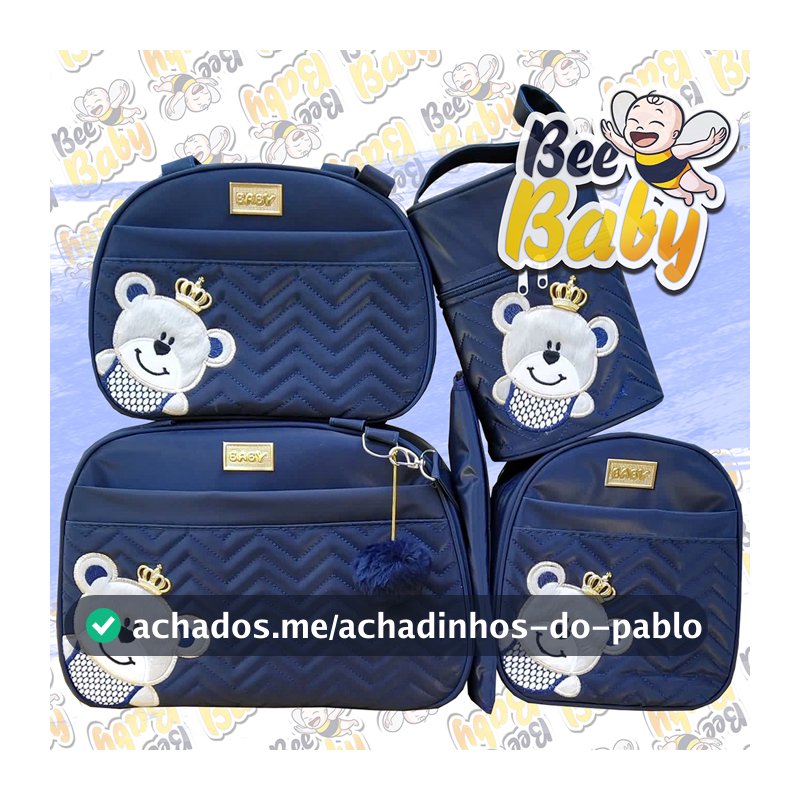 Urso Lado Bolsas maternidade Mala,Mochila COMPLETO 5 Peças Bee BABY
