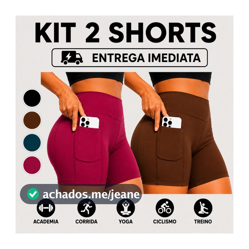Kit com 2 Shorts Femininos Academia Suplex Premium com Bolso