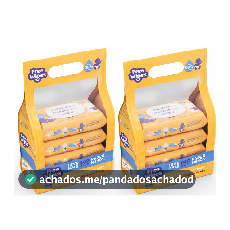 Kit com 2 Promo Pack Lenços Umedecidos Baby Free Wipes - Cuidado Puro (384 lenços)