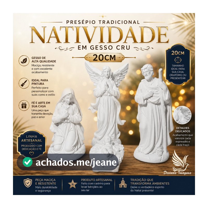 Natividade do Presépio 20cm Gesso Cru – Sagrada Cena de Belém que Representa a Esperança e a Chegada do Menino Jesus