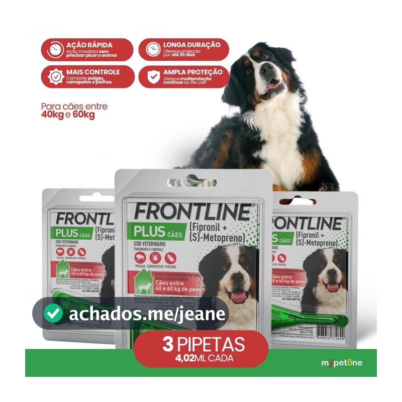 Kit 3 Antipulgas e Carrapatos Frontline Plus para Cães de 40 a 60 Kg - 1 Pipeta - 4,02 mL