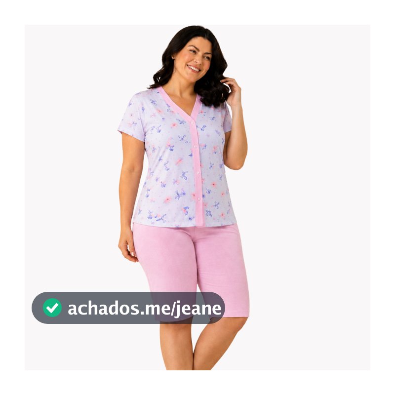 Pijama Feminino Aberto Meia Manga Pescador Bermuda Verão Senhora Conforto