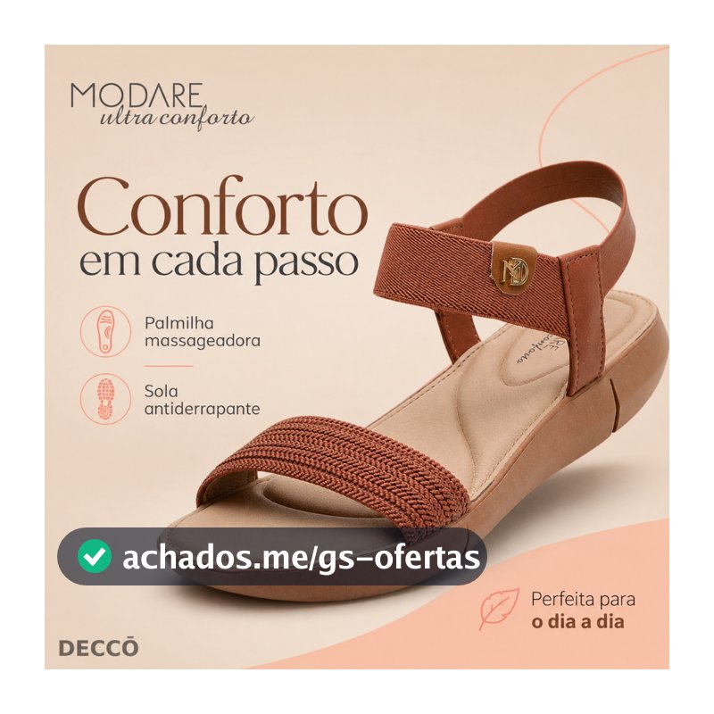 Sandalia Feminina Modare Conforto Palmilha Massageadora Salto Medio Solado Antiderrapante Ultramacia