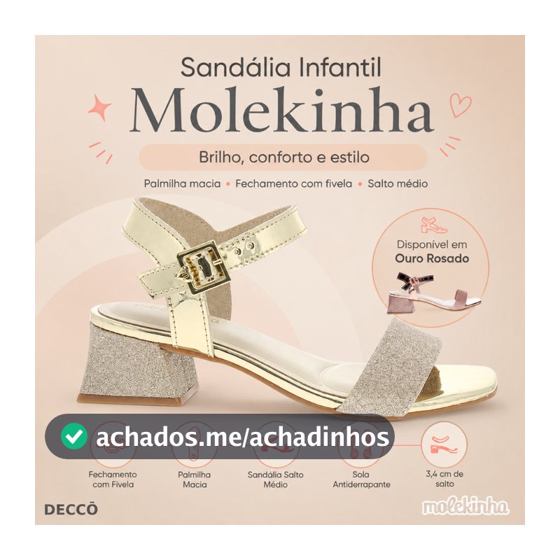 Sandália Infantil Molekinha Menina Com Brilho Confortável Solado Borracha Antiderrapante