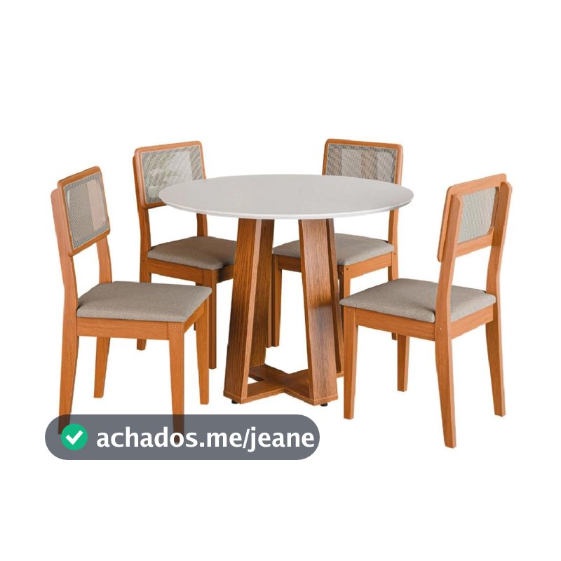 Conjunto Sala de Jantar Mesa Athenas Redonda 4 Cadeiras Santiago Dobuê