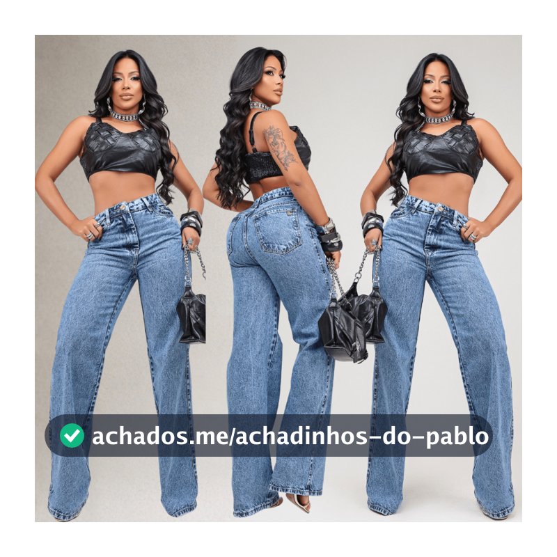 Calça Wid Leg Jeans Feminina Cintura Alta 100% Algodão Premium