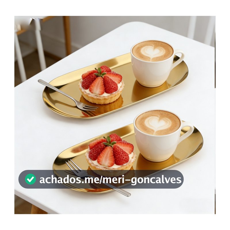 Bandeja Aco Inoxidavel Luxo Decorativa para Jóias Alimentos Dourado
