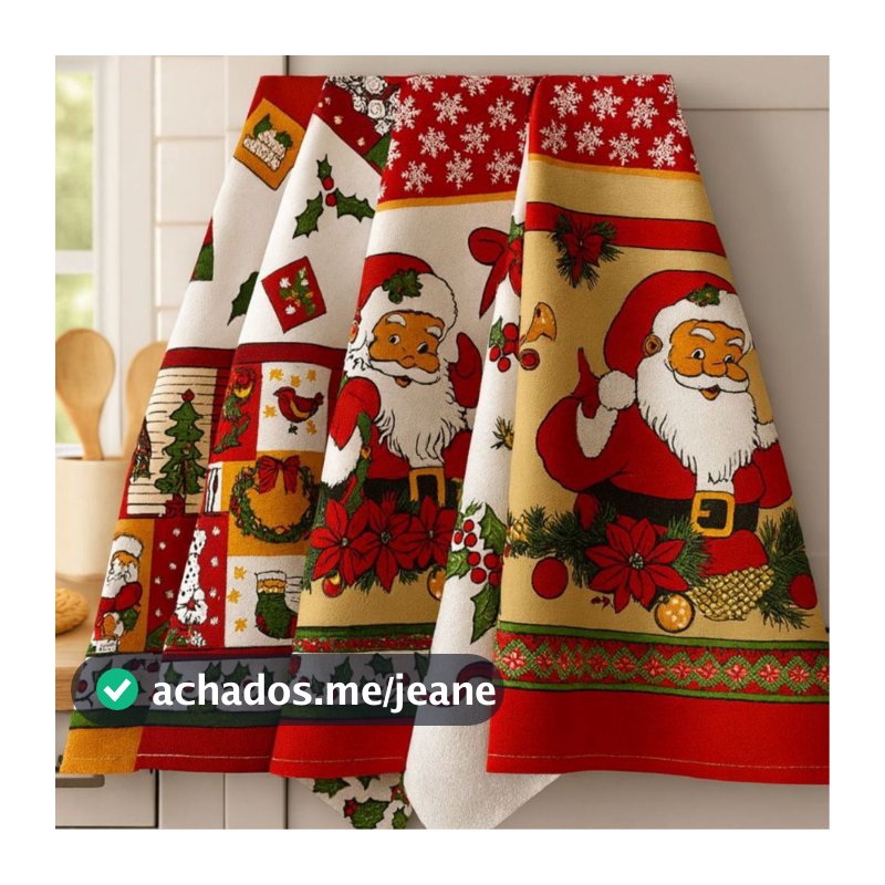 kit com 5 Panos de Prato Grande Estampadão  Cozinha variado e Natal Festa Fim de Ano Brinde Decoração  Papai Noel Oferta
