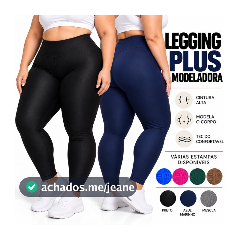 Legging Plus Size Feminina Suplex Cós Alto Não Transparente Academia Fitness Alta Compressão G1 G2 G3