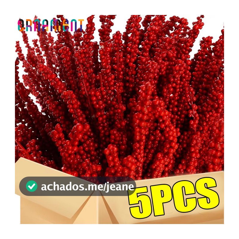 5 Unidades De Frutas Artificiais De Natal-Ramo Vermelhas Simuladas-Enfeite De Guirlanda De Árvore Buquê De Azevinho Fals