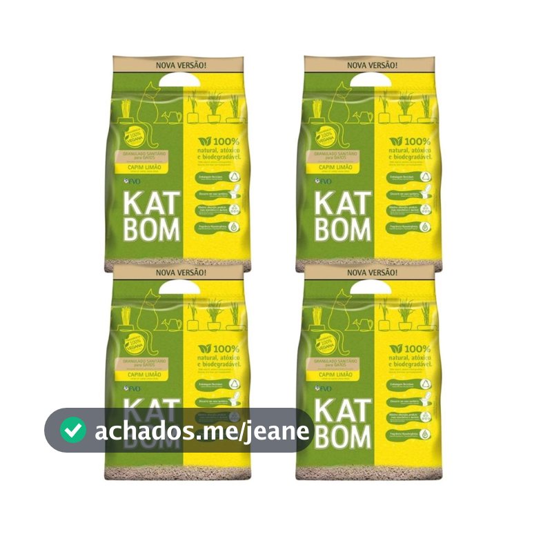 Kit 4 Katbom Capim Limão Granulado Sanitário para Gatos - 3 Kg