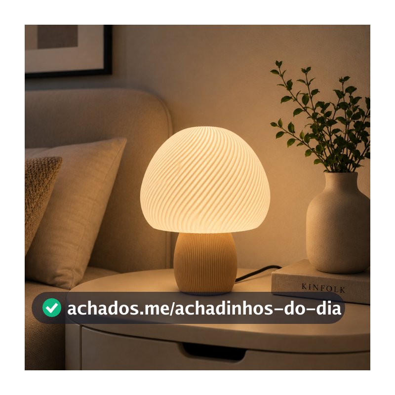 Abajur de Mesa Cogumelo LED Bivolt Luminária Decorativa Quarto Sala Cabeceira Setup Luz Quente