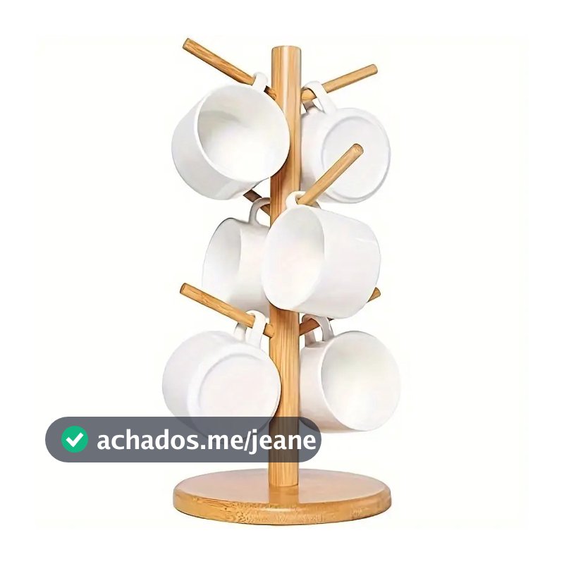 Suporte Organizador Porta Xicara Caneca Copo Bambu para Cozinha Cantinho do Café Chá Decoração