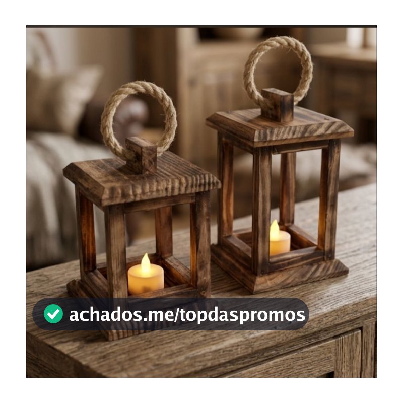 Kit com 2 Lanternas Marroquina em madeira pinus acabamento envelhecido