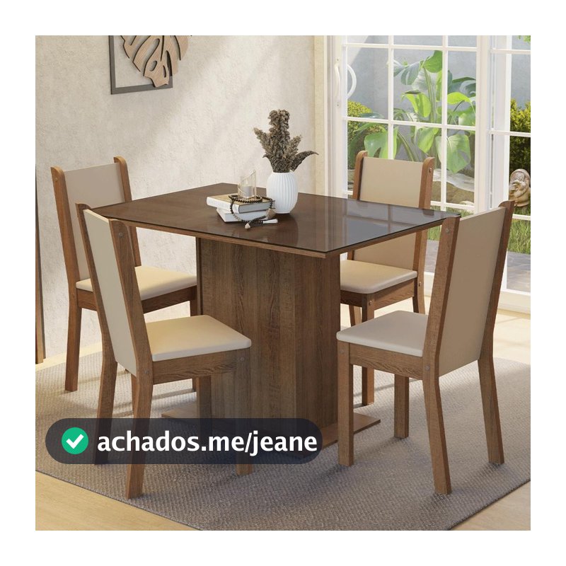 Conjunto Sala de Jantar Mesa Tampo de Vidro 4 Cadeiras Martina Madesa