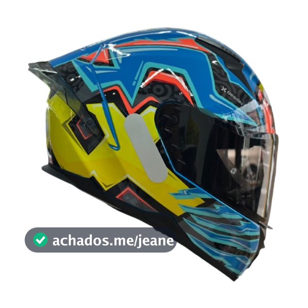 Capacete Texx Raptor + Brinde Viseira Fumê e Aerofólio - Arcade Azul e Amarelo