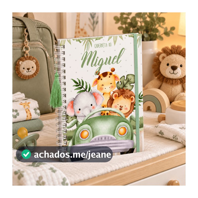 Caderneta de Vacina/Saúde Completa Personalizada com Nome - Capa Dura - Tema Safari 14 - DXM