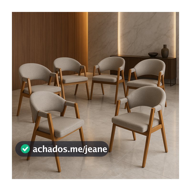 Kit 6 Cadeiras de Jantar Madeira Maciça Cerejeira Premium Helen Linho Bege