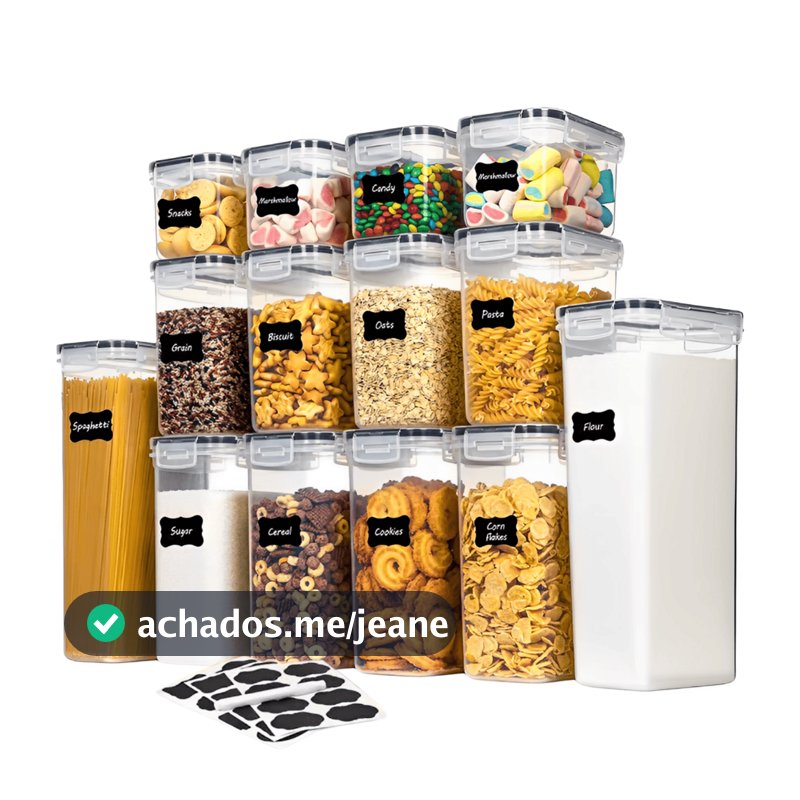 Kit 14 Potes Herméticos Organizador Porta Mantimentos Armário Despensa Cozinha Alimentos Transparente