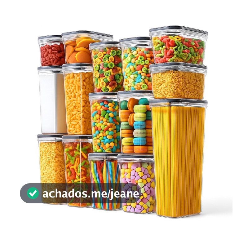 Kit 14 Potes Herméticos Empilháveis Quadrado Resistente Plástico Cozinha Dispensa Alimentos e Bebida