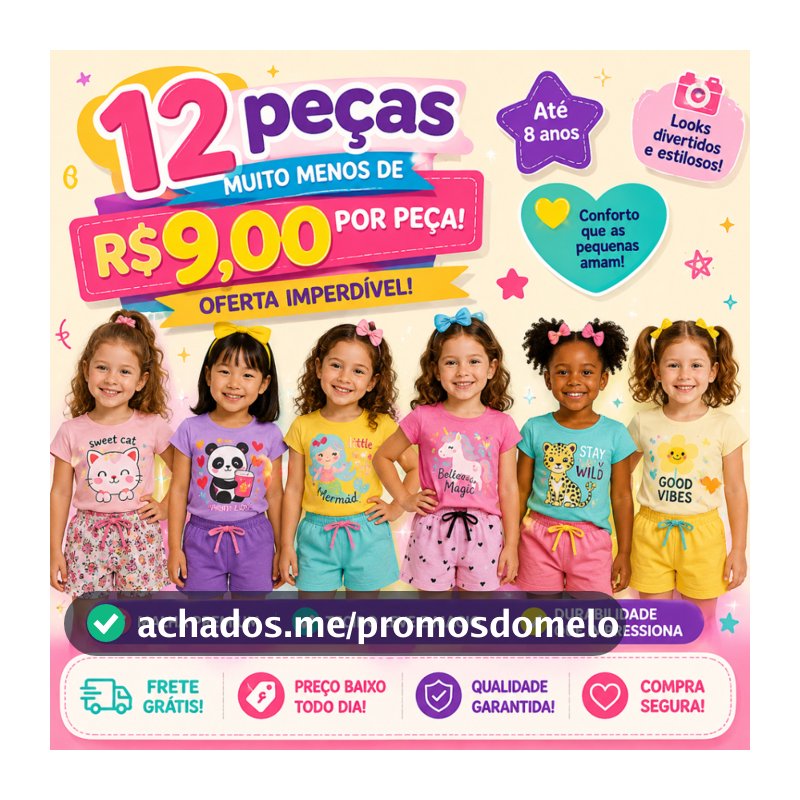 Kit até 12 peças Conjunto Infantil Menina Verão Roupa Confortável Bebê Moda Criança Estampada