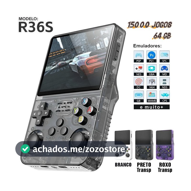 Console Portátil R36S + de 15.000 Jogos Vídeo Game 64g Linux Tela IPS 3.5 Polegadas
