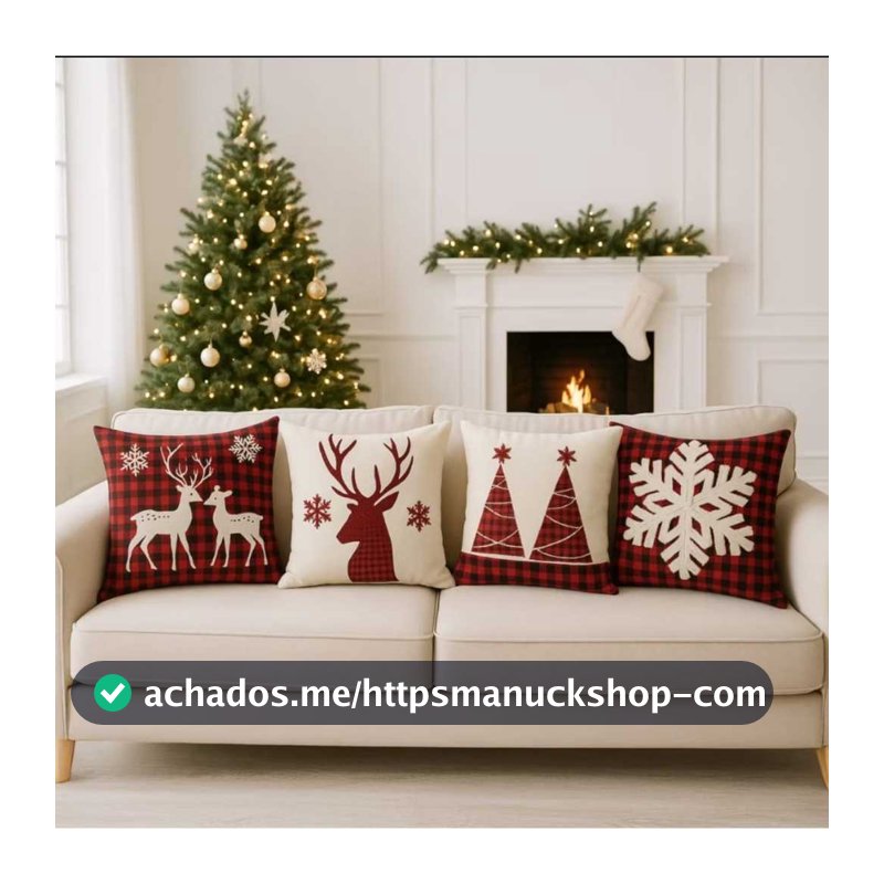Kit 4 Capas de Almofadas Decorativas 45x45cm Feliz Natal Sala Quarto e Decoração