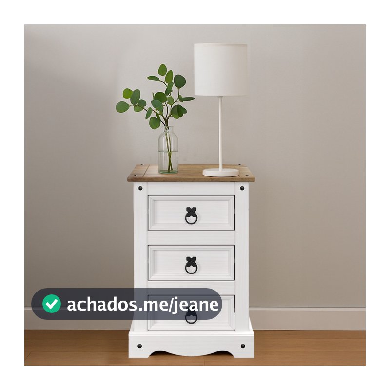 Mesa de Cabeceira Madeira Pinus 3 Gavetas Branco Lavado Corona Snow – Pense Dentro da Caixa