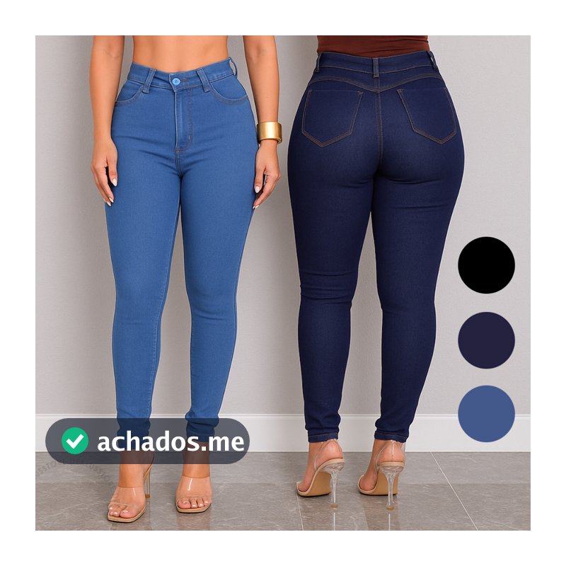 Calça Jeans Feminina Skinny Cintura Alta Cós Alto Modeladora Empina Bumbum