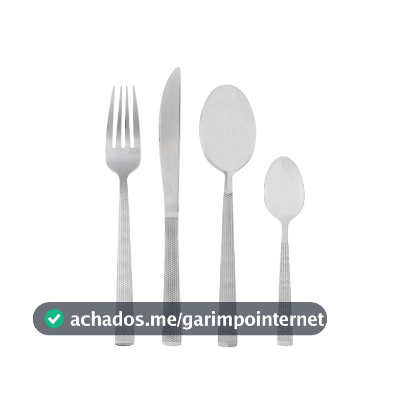 Faqueiro 16 Peças Aço Inox Santorini Lyor Prata Jogo de Talheres Completo para 4 Pessoas Mesa Posta Sobremesa Resistente