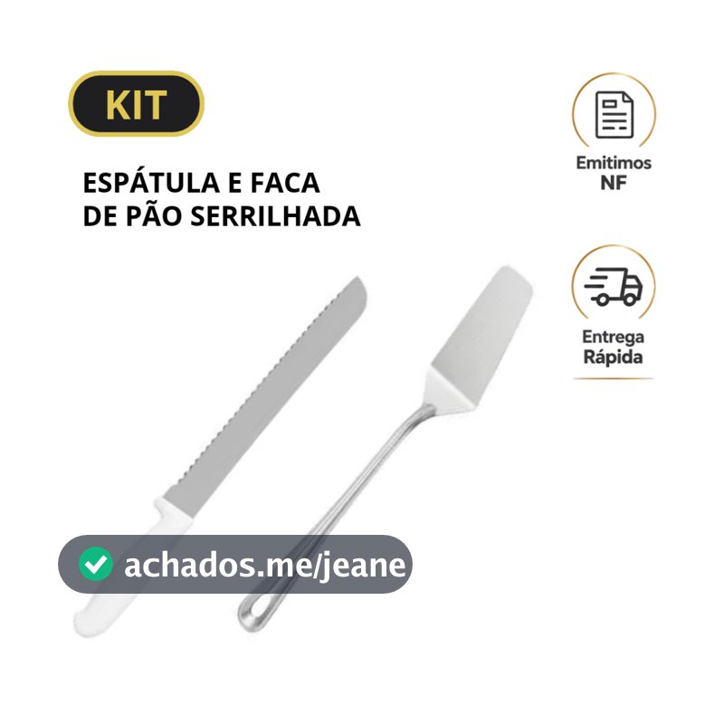 Kit Espátula e Faca Pão Serrilhada Inox Bolo Pudim Torta Sobremesa Pizza Pães Cozinha Completa