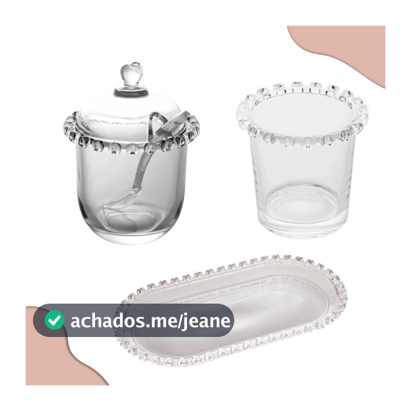 Kit Mesa Café com Açucareiro Travessa e Porta Talher de Vidro Cristal Original Lyor