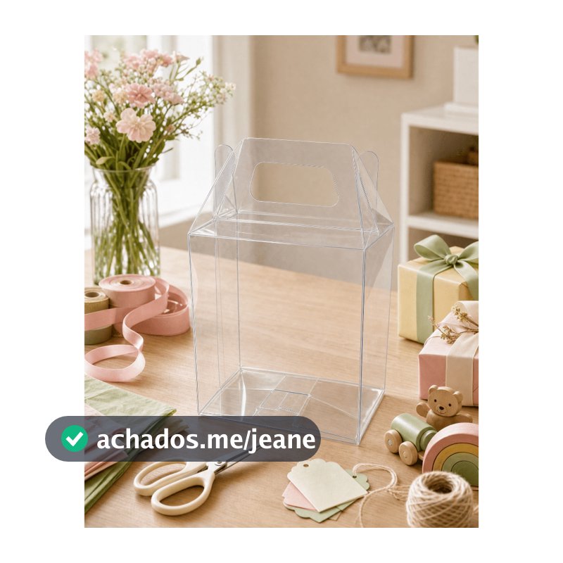 20 Caixa Maleta Maletinha 14x10x8 Transparente 2,5 mm Resistente Lembrancinha Presentes com alça