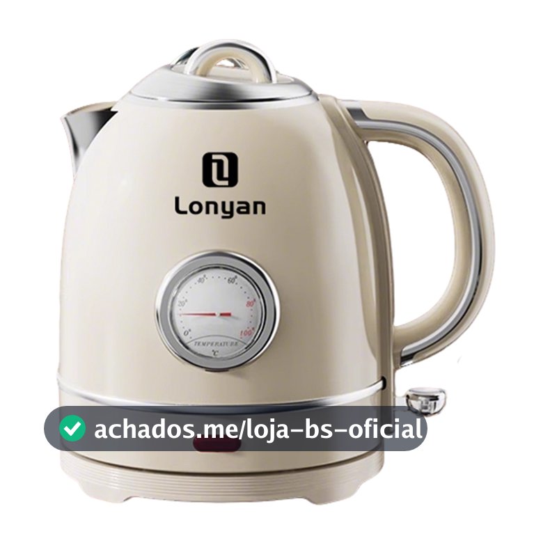 Chaleira Elétrica LONYAN Retrô 1,5L com Termômetro Interior Inox 304 1355W Desligamento Automático 127V ou 220V