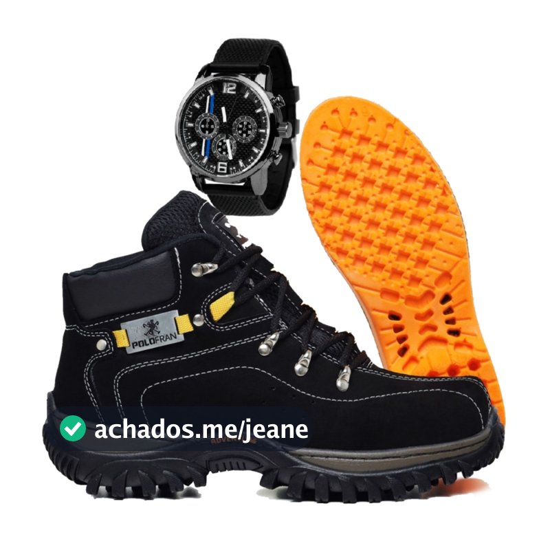 Kit Bota Preta Adventure Botina Polo Fran Masculina Palmilha gel