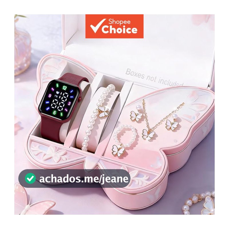 Tendência De Verão Doce Relógio Digital Joias 5 Peças Conjunto Fofo Para Meninas E Presente Feminino